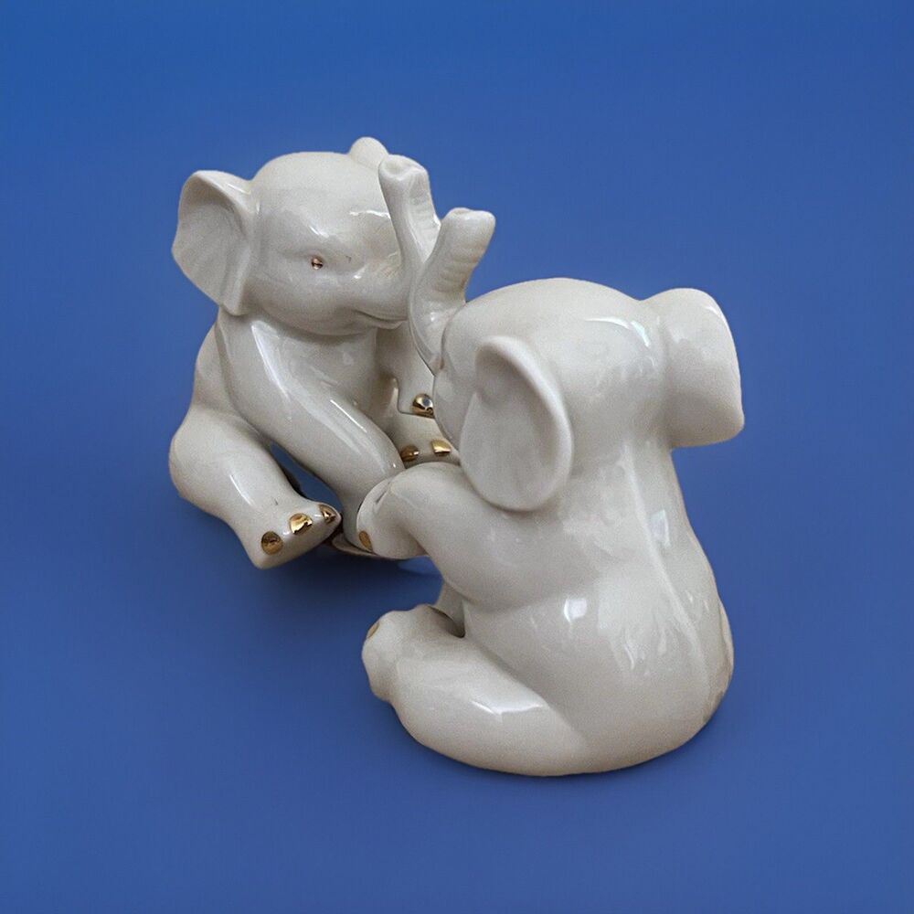 Lenox Elephants 24K Gold Trim Porcelain Figurines Trunk Up 2.5" Lot of 2 - Picture 2 of 12